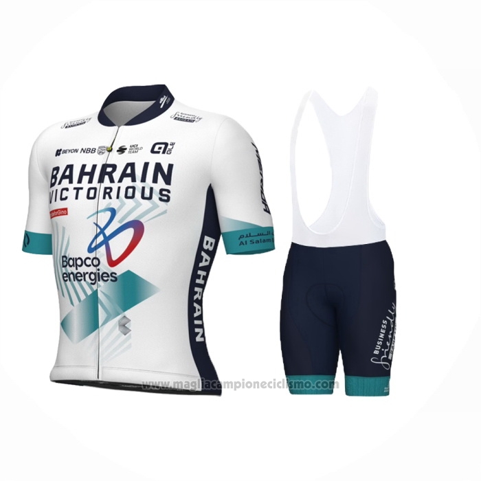 2024 Abbigliamento Ciclismo Bahrain Victorious Bianco Manica Corta e Salopette